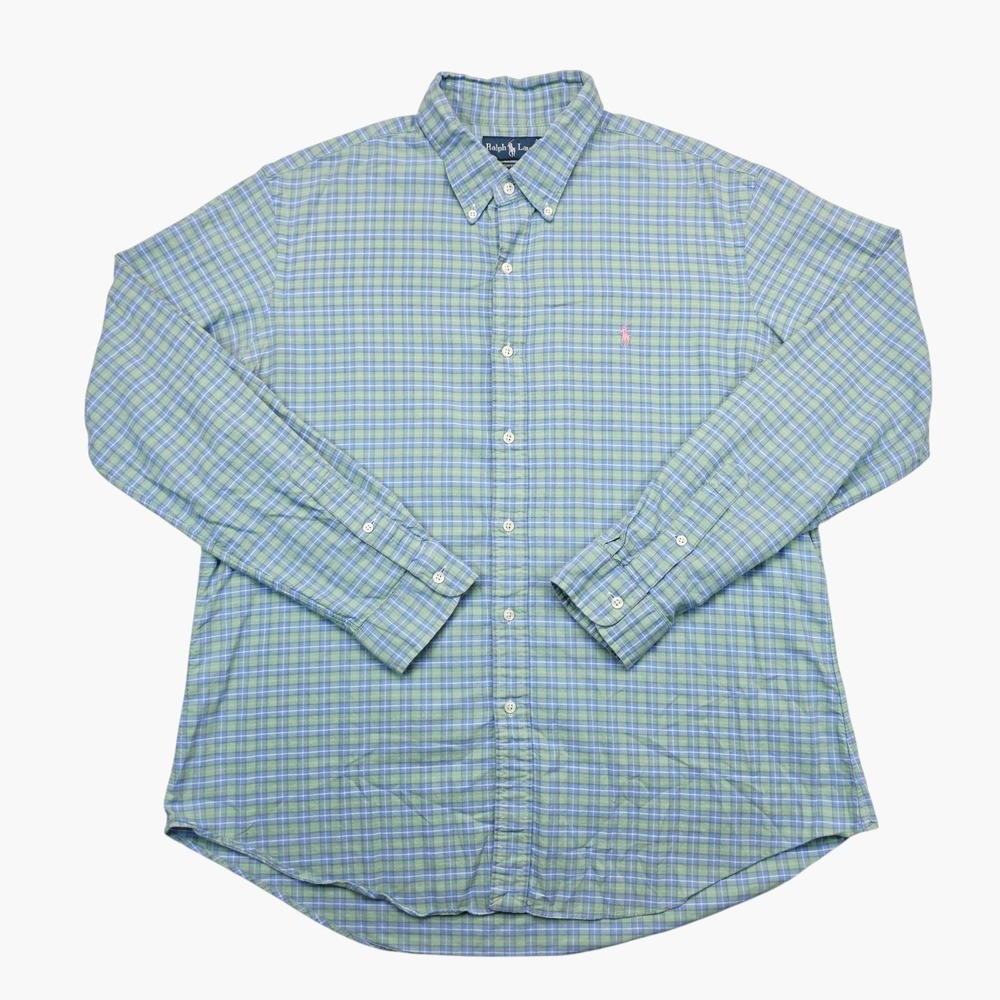 Ralph Lauren Custom Fit Plaid Button Down Shirt Mens XL Blue Green Pink Pony